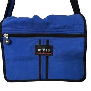 Guess Messenger Bag Blue Tote Travel Division Multi-Pocket Flaps‎ Y2K Vintage